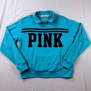 Y2k Victoria's Secret PINK Quarter Zip Pullover Sweatshirt Teal Blue Small 2000s